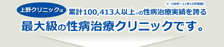 上野クリニックは累計100,413人以上の性病治療実績を誇る最大級の性病治療クリニックです。