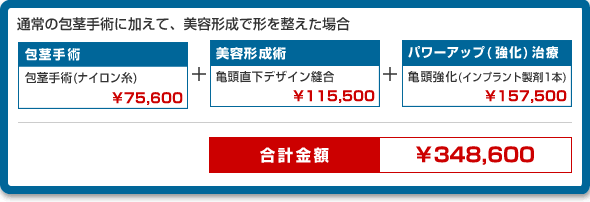 料金例：通常の包茎手術に加えて、美容形成で形を整えた場合