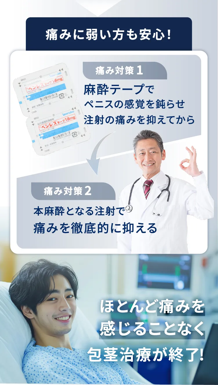 痛み弱い方も安心、ほとんど痛みを感じることなく包茎治療が終了