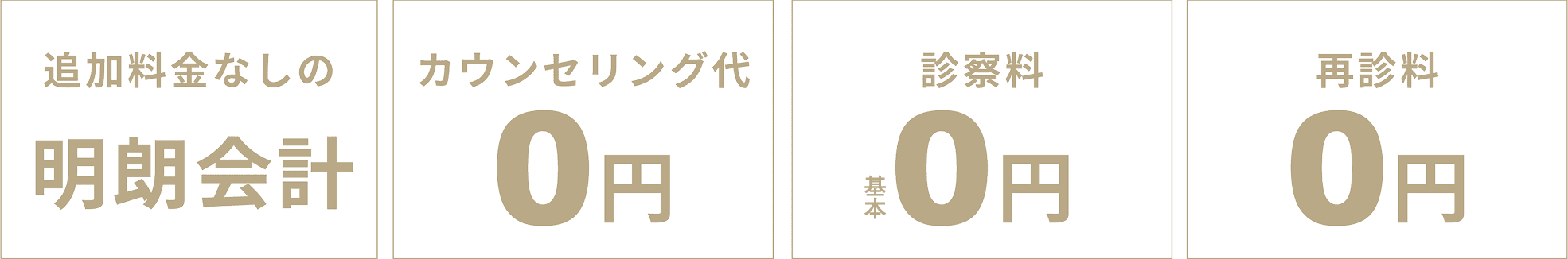 追加料金なしの明朗会計 カウンセリング代0円 診察料0円 再診料0円