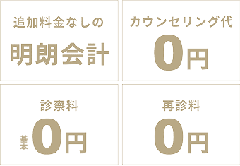 追加料金なしの明朗会計 カウンセリング代0円 診察料0円 再診料0円
