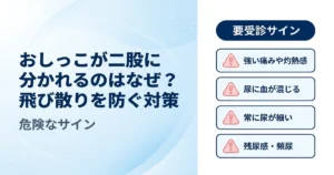 おしっこが二股に分かれる原因とは？尿の飛び散りを防ぐ対策と病気のリスク